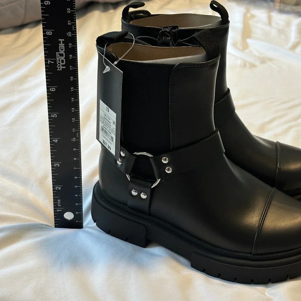 Art Class Crosby Kids Black Harness Moto Boots Side Zip Lug Sole Size 13 NWT